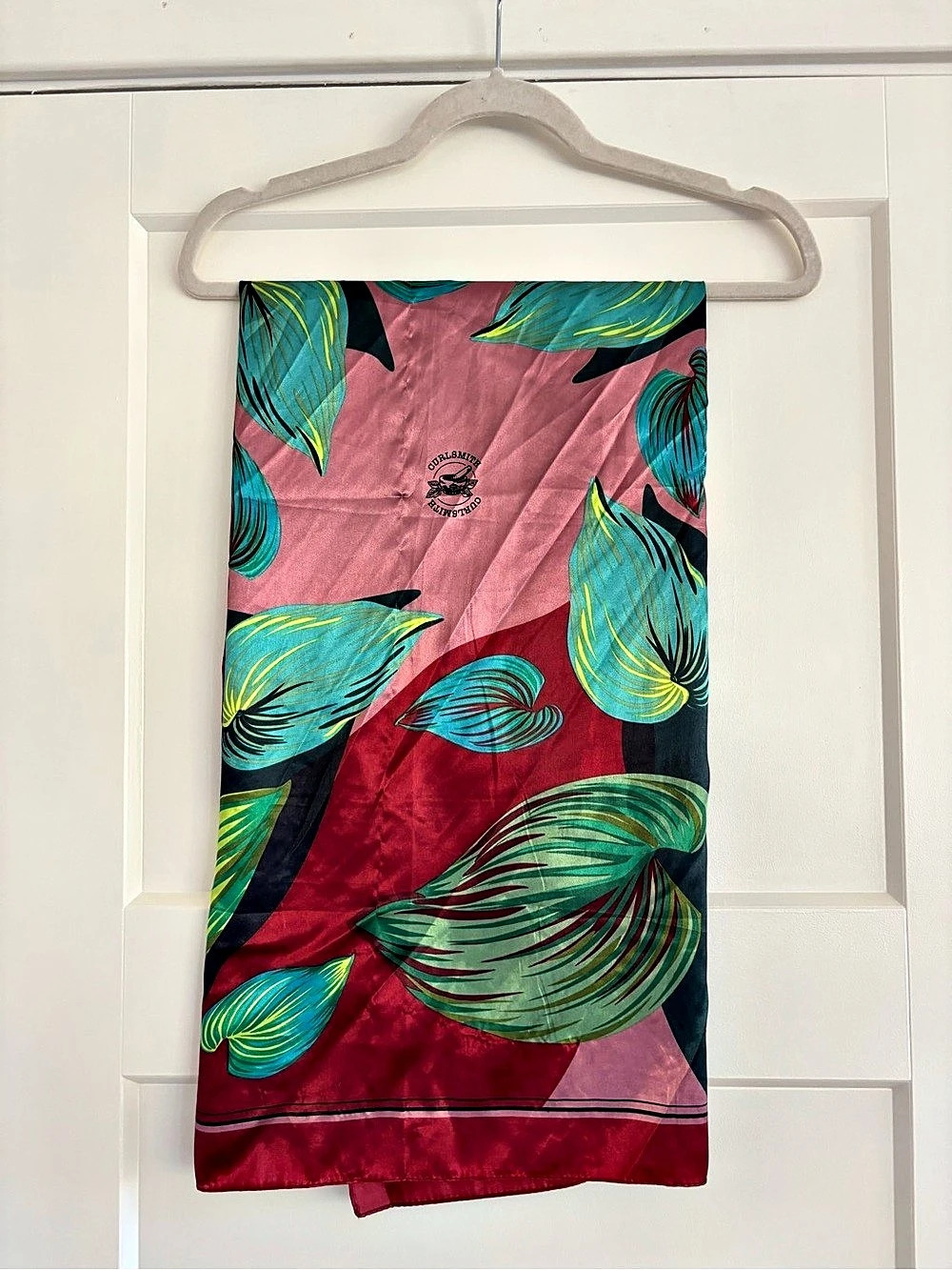 Curlsmith Vegan Silk Scarf Abstract Print Pink & Green